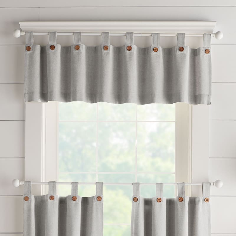 Tucker Solid Button Window Kitchen Curtain Valance - 15"x60" - Grey