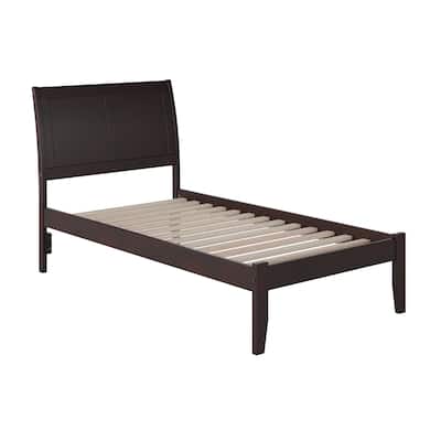 Platform Bed Twin XL - Espresso Finish, Open Footboard, Slats, Modern Bedroom Design