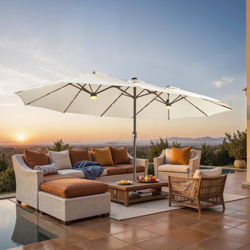 ​OVIOS 15ft Double-Sided Patio Outdoor Umbrella with Crank & Light