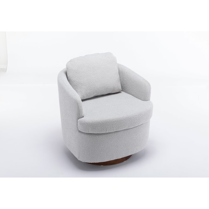 Fabric Swivel Accent Chair With Soild Wood Round Brown Base Leg