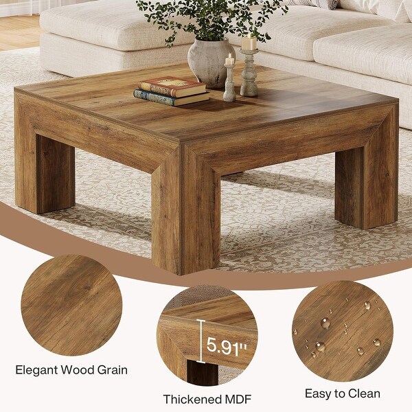 39.4-Inch Square Coffee Table for Living Room, Farmhouse All