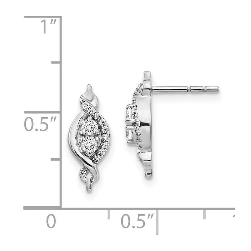 Curata 14k White Gold Diamond Fancy Earrings - 15x6mm Wide