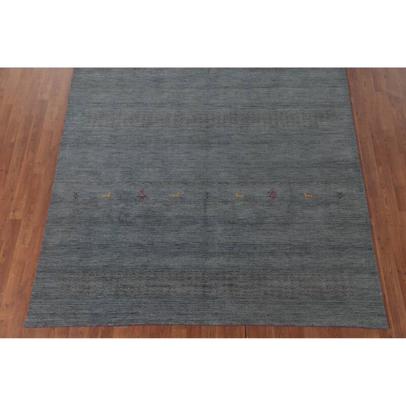 Blue Tribal Gabbeh Area Rug Hand-Knotted Wool Carpet - 6'9"x 9'10"
