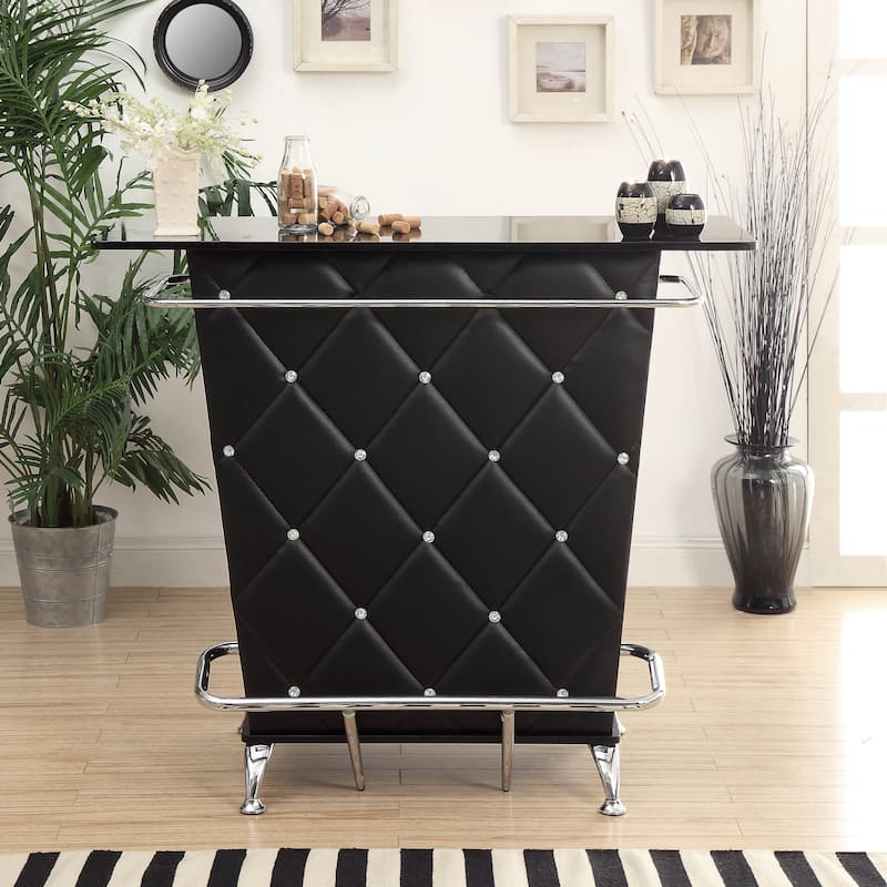 Mine Contemporary 47-inch Wide Faux Leather Tufted Bar Table by Furniture of America - Black