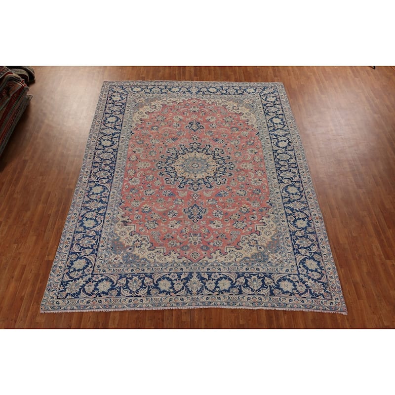 Traditional Pink Najafabad Persian Vintage Rug Handmade Wool Carpet - 9'8" x 12'9"