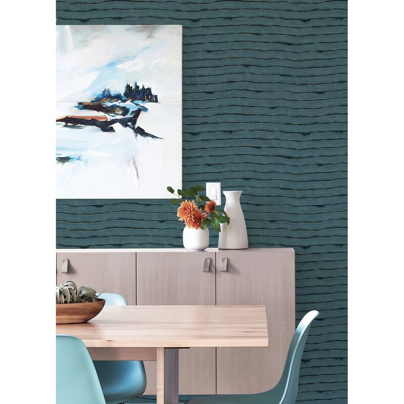 Sarah + Ruby Naia Blue Horizontal Wavy Lines Wallpaper