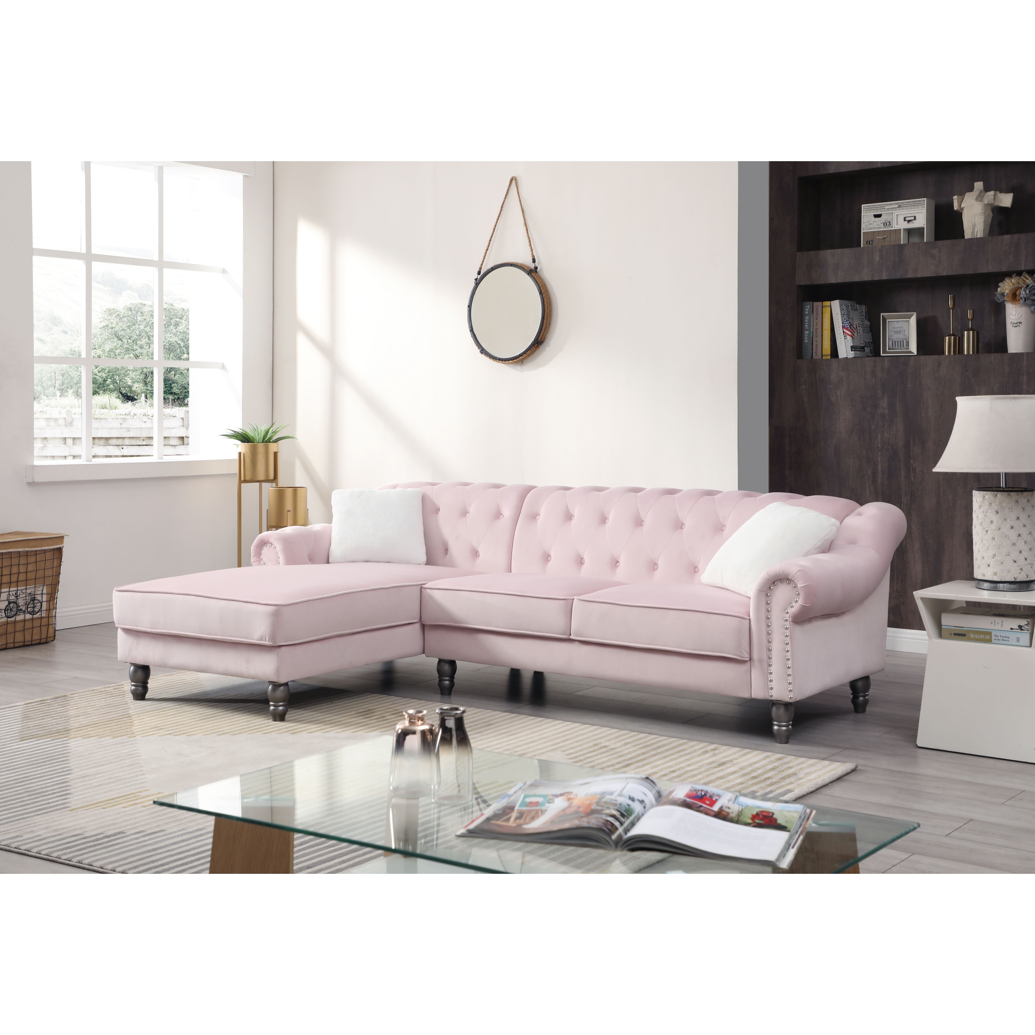 Encino Velvet Tufted Sectional Sofa With Chaise Overstock 32747936 Complete the undeniably grand look of the chesterfield sectional with one of our luxuriously refined leathers. encino velvet tufted sectional sofa with chaise