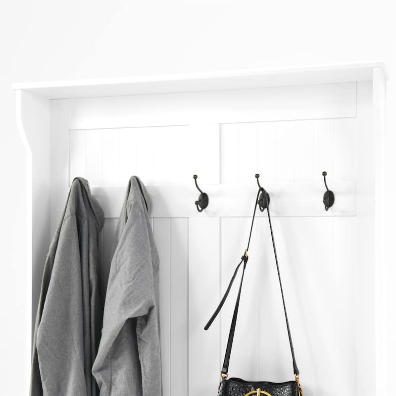 Wood Standing Coat Rack with Shoe Storage Bench and 5 Hook