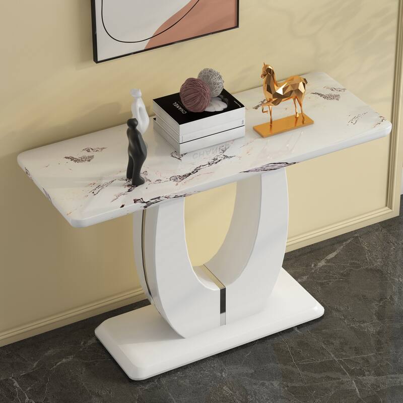 Modern Simple Glossy White Rectangular Counter Bar Table 47.24" x 18.11" x 29.52" For Living Room Bedroom Bedside Entran
