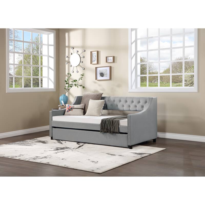 Modern Upholstered Tufted Daybed with Trundle