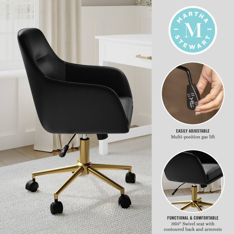 Martha Stewart Rayna Upholstered Swivel Office Chair with Metal Frame