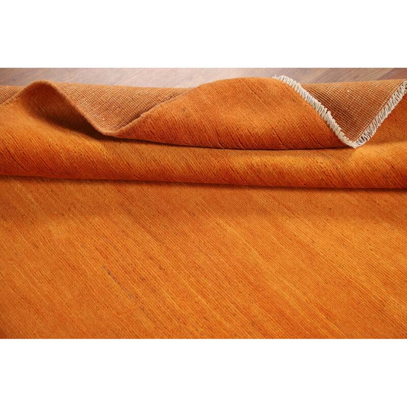 Orange Gabbeh Modern Rug Hand-Knotted Wool Carpet - 4'0"x 5'9"