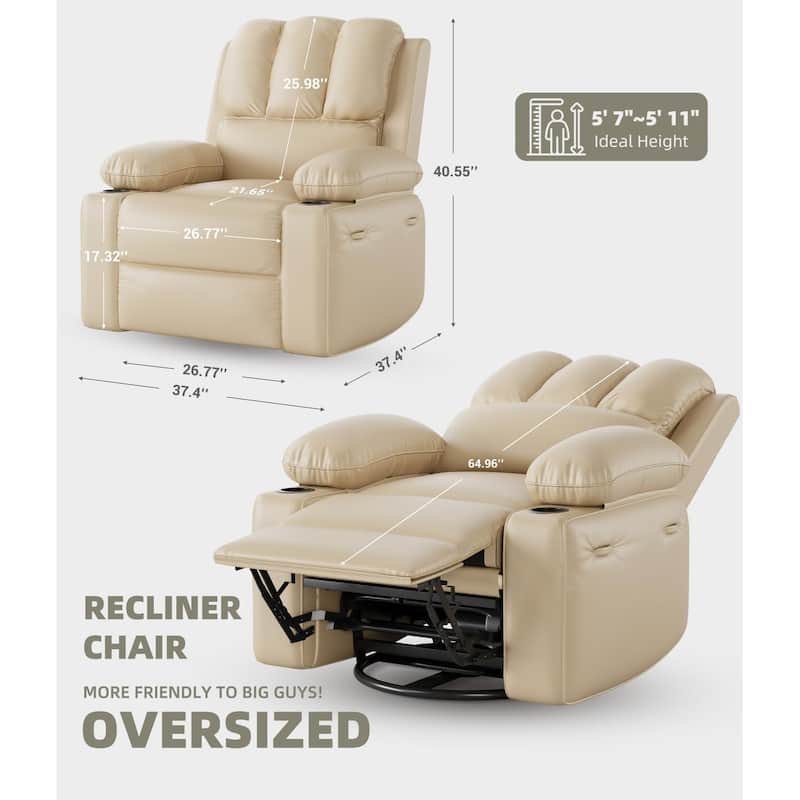 27'' Oversized360° Swivel Recliner Chairs with Heat and Massage