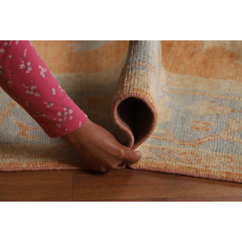 Orange Vegetable Dye Floral Oushak Turkish Rug Handmade Wool Carpet - 5'8"x 9'0"