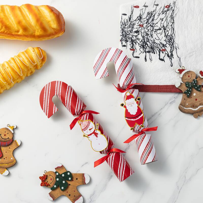 Glitzhome 12 Pack Christmas Candy Cane Party Cracker with Gift Contents