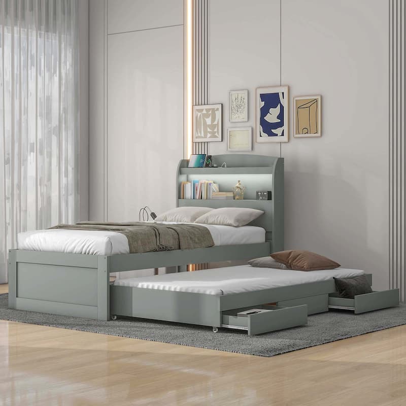 Platform Bed with Storage LED Headboard