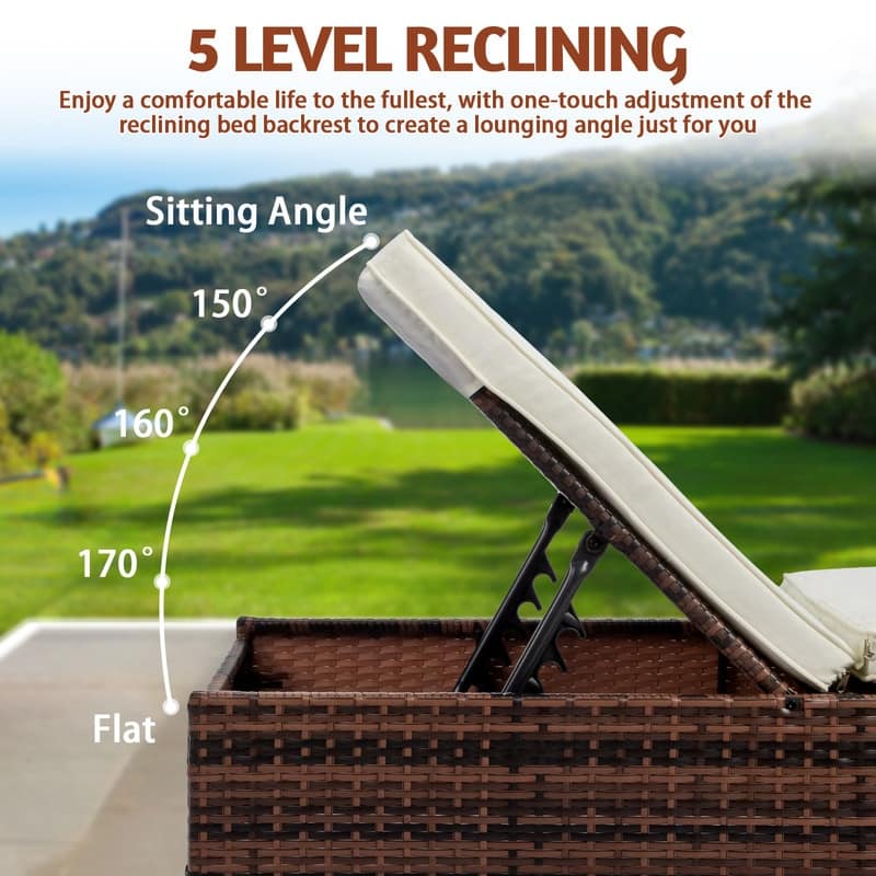 Outdoor Wicker Single Chaise Lounge with Cushion