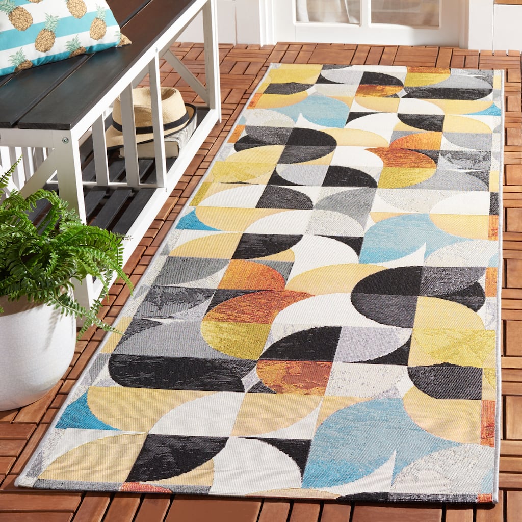 SAFAVIEH Barbados Nery Mid-Century Modern Abstract Waterproof Patio Backyard Rug