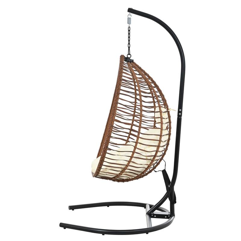 Roomfitters Indoor Outdoor Hanging Egg Hammock Chair with Stand, Wicker Rattan Swing for Patio and Bedroom
