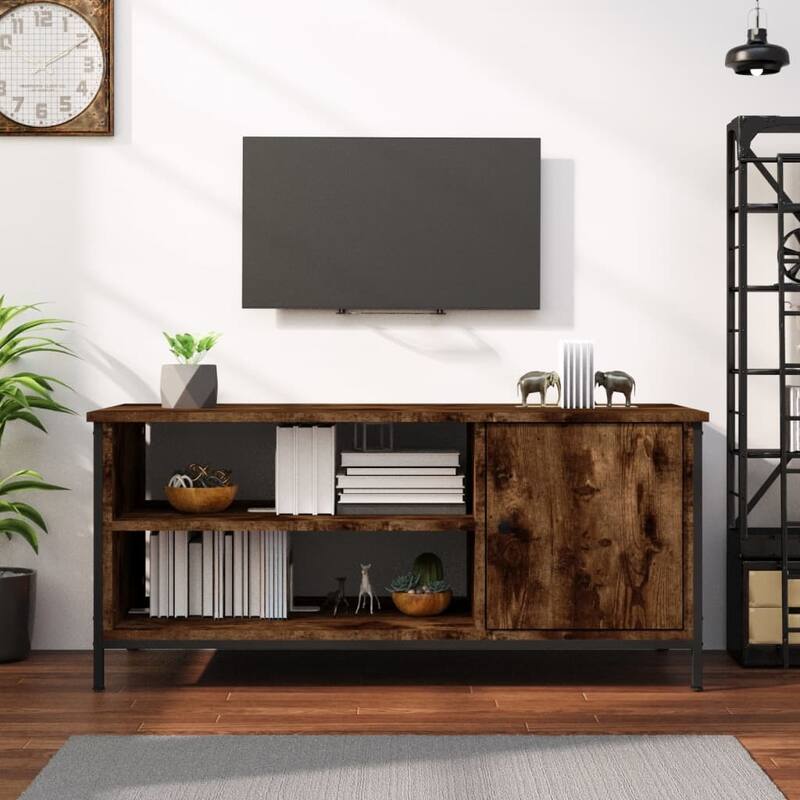 vidaXL TV Cabinet Smoked Oak Engineered Wood, Steel Medium TV Cabinet - 39.4 x 15.7 x 17.7 inches
