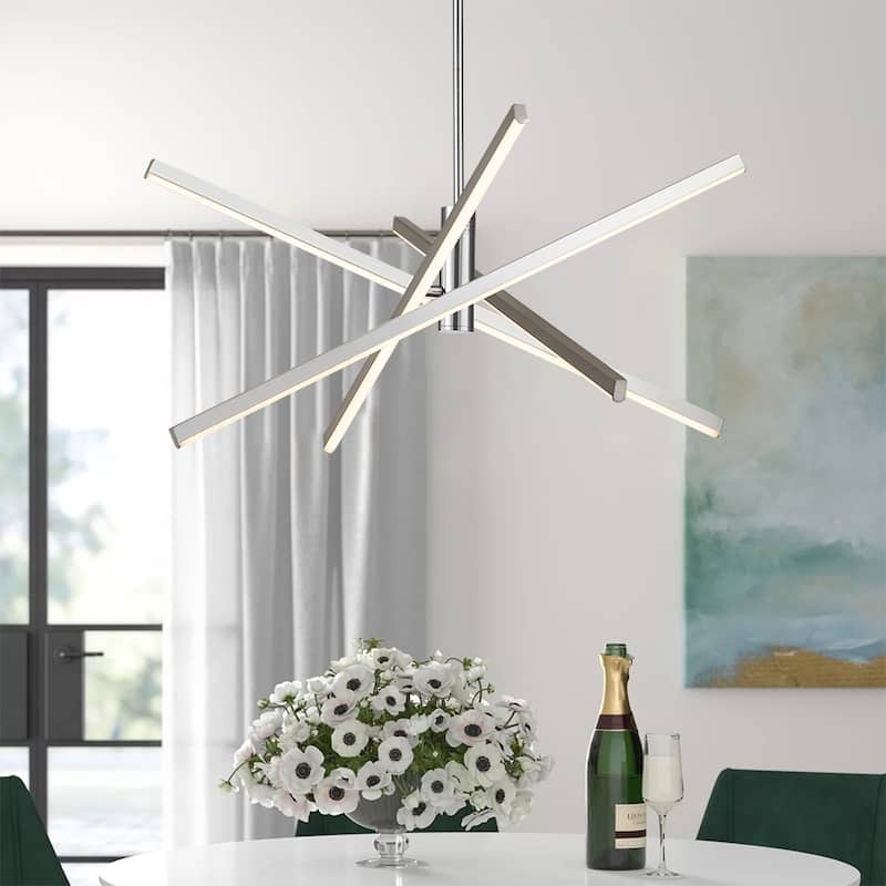 4-Light Modern Linear Pendant Island Lighting Sputnik Dimmable Integrated LED Chandelier for Dining Room