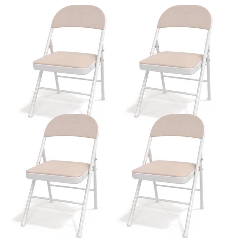 Javlergo 4 Pack Folding Chairs with Padded Cushion, Indoor Outdoor Portable Metal Chairs for Home Office - Beige