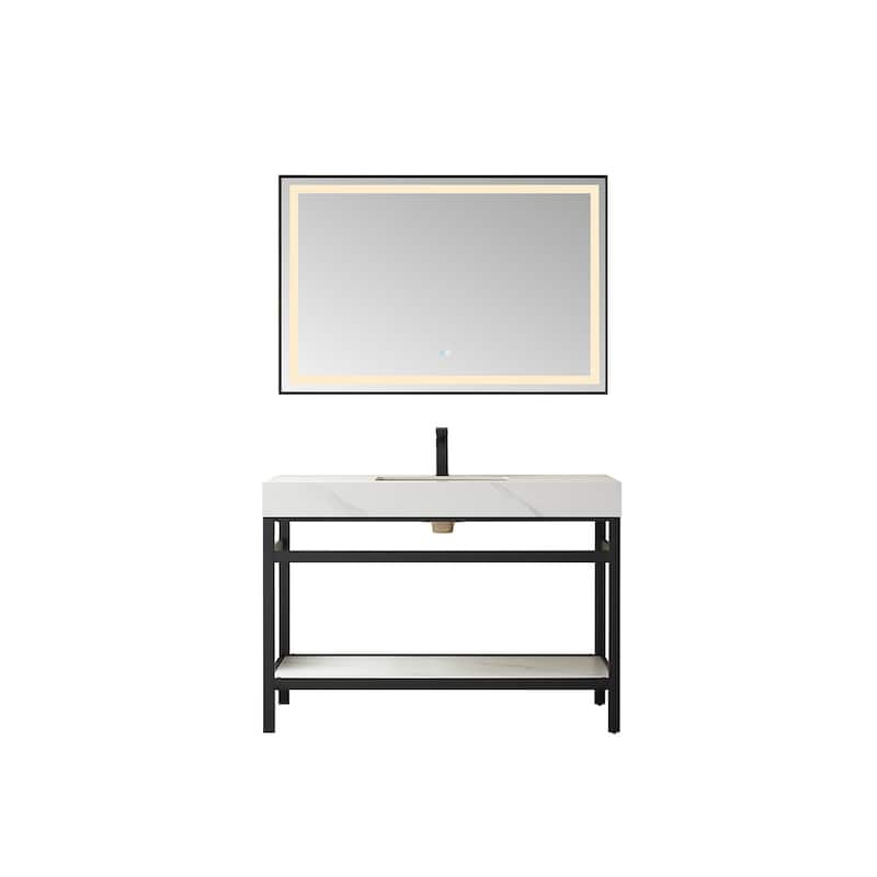 Funes 48" Single Vanity, Metal Support with Stone Top and Mirror - 48''x22''