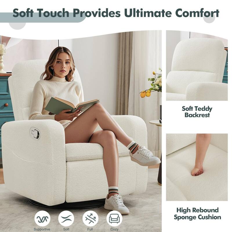 Swivel Manual Recliner Chair Teddy Fabric Nursery Glider Rocking Recliner Set of 2