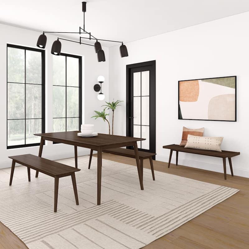 Plank and Beam 72" Mid-Century Solid Wood Dining Table and Benches Set
