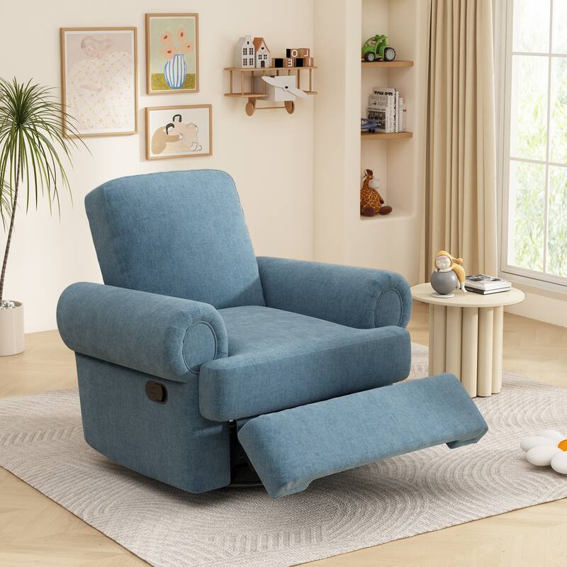 Manual Recliner Sofa Swivel Recliner Rocker Chair with Adjustable Backrest for Living Room, Bedroom, or Nursery - Sky Blue