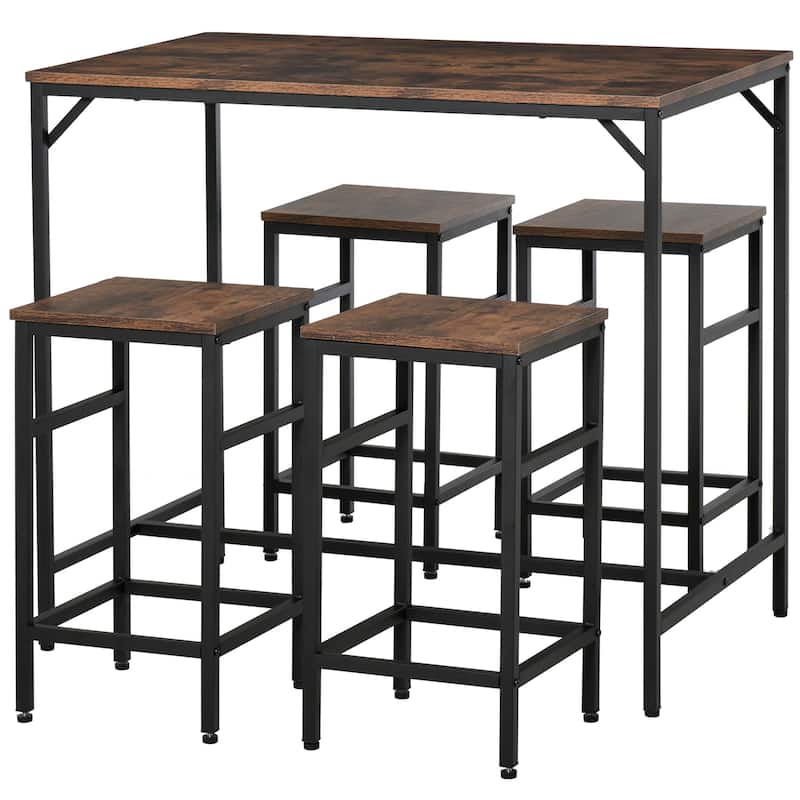 HOMCOM 5-Piece Modern Industrial Dining Room Table Furniture Set with 4 Chairs & Steel Legs for Dining Room, Black/Brown