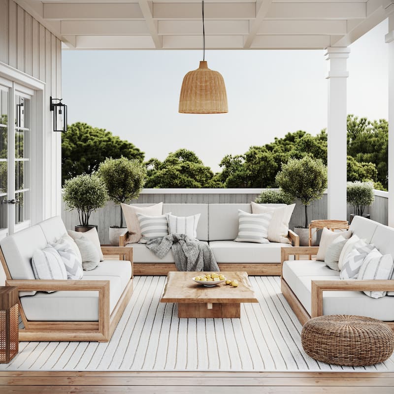 Frenshe Interiors x Rugs USA Amasha High-Low Striped Indoor/ Outdoor Area Rug - 9' x 12' - Cream