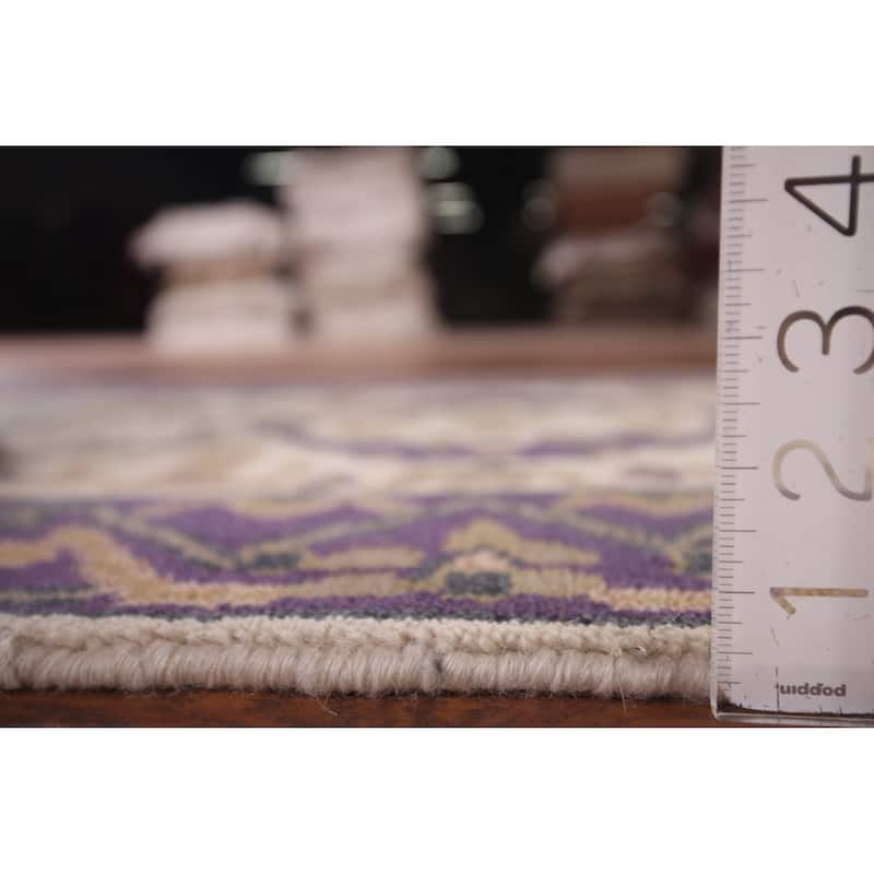 Ivory & Purple Oushak Indian Runner Rug Hand-Knotted Wool Carpet - 2'8"x 10'1"