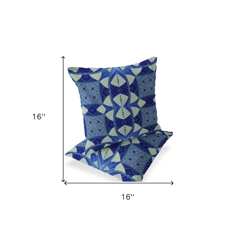 HomeRoots Set of Two 16" X 16" Blue and Green Blown Seam Eclectic Indoor Outdoor Throw Pillow - 16.00' X '16.00' X '5.00