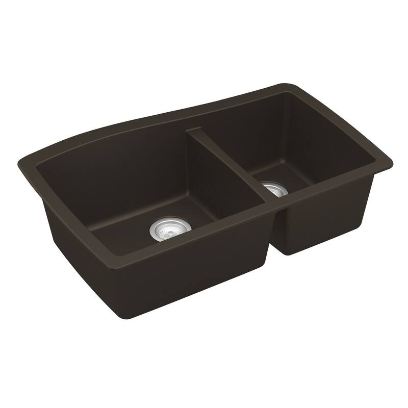 Karran Undermount Quartz 33 in. Double Bowl 60/40 Kitchen Sink with Bottom Grids and Strainers