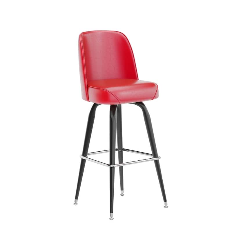 Metal Barstool with Swivel Vinyl Upholstered Bucket Seat and Footrest - 18.5"D x 18.5"W x 42.5"H - Red