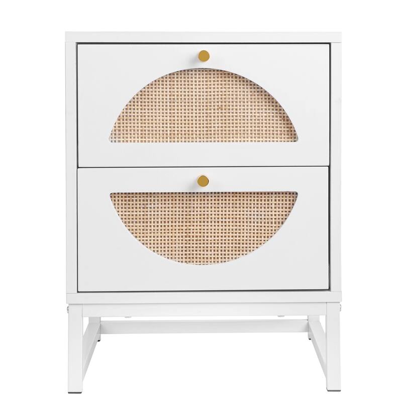 Modern White Wood 2-Drawer Storage Nightstand Bedside Table