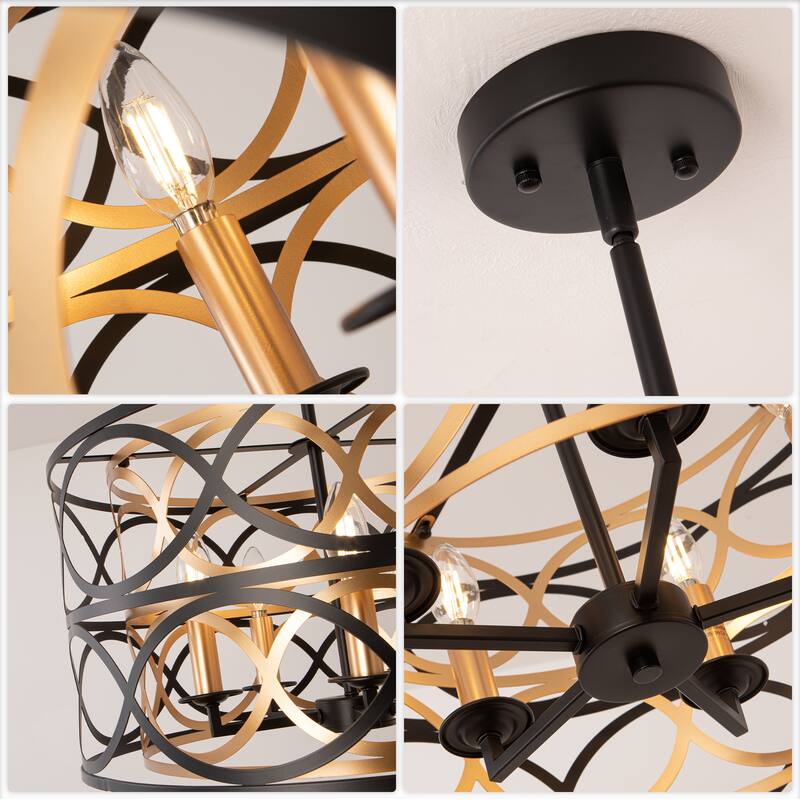 CurveCurio 20" Elegant Black Metal 5-Light Chandelier with Adjustable 40" Hanging Chain for Dining and Living Rooms