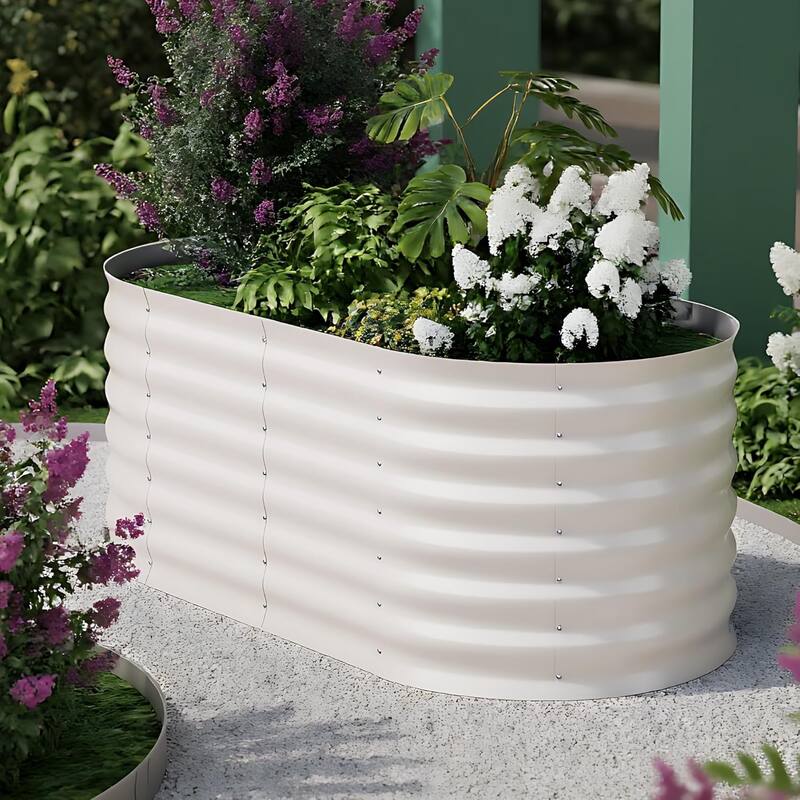 4x 2 x 2 ft Galvanized Steel Raised Garden Bed Beige - 4x 2 x 2 - Off-White