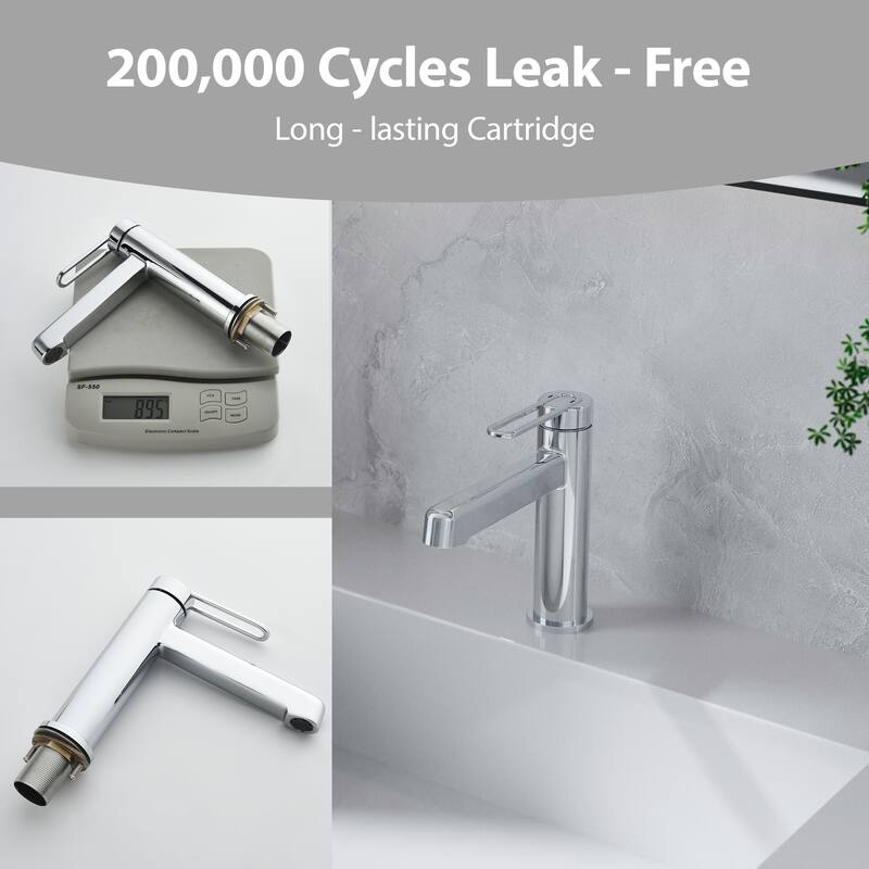 Modland Single Hole Bathroom Faucet, NSF/CUPC Certified 200K Leak-Proof, Matte Black / Chrome