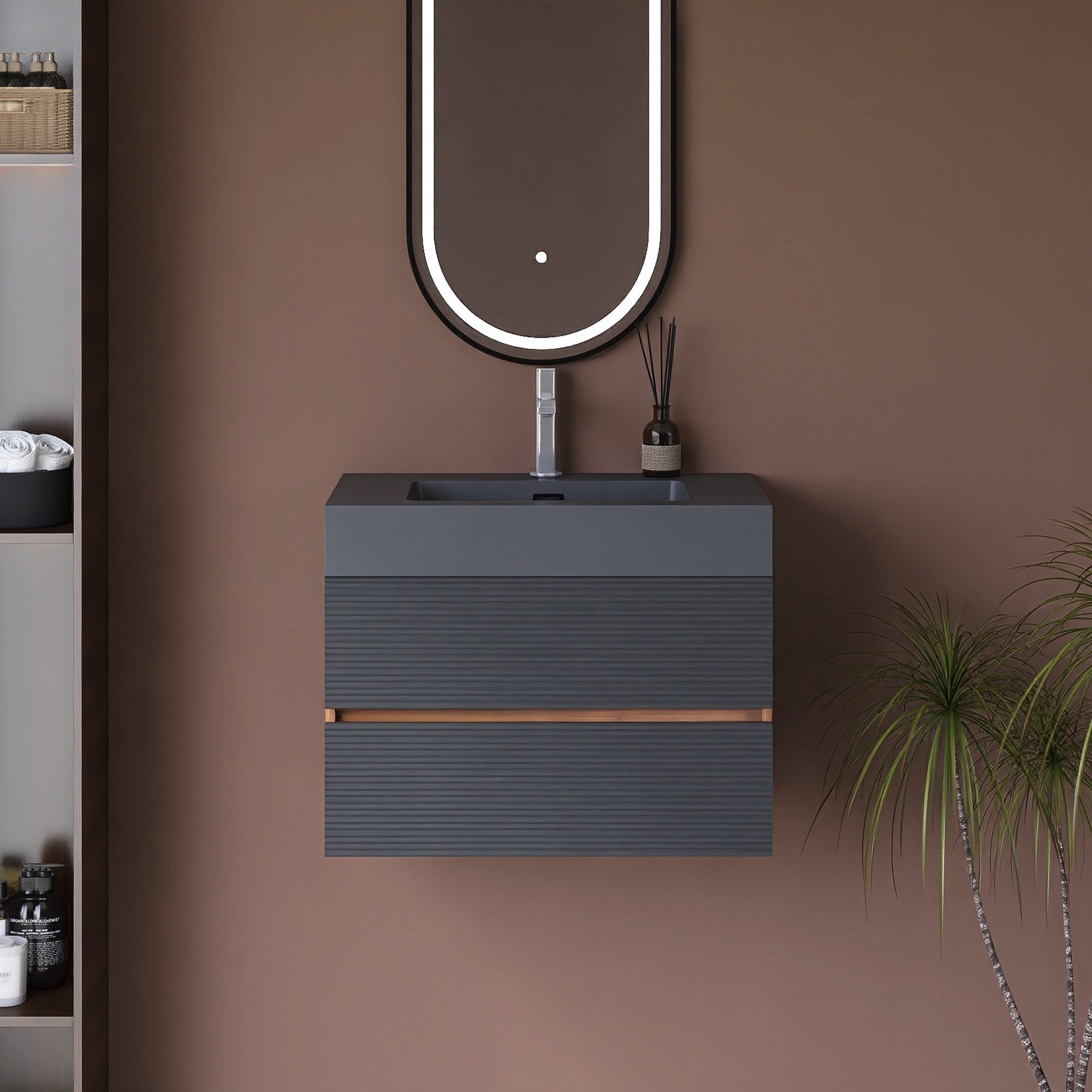 Wall Mounted Bathroom Vanity with Solid Surface Sink and Soft Drawers