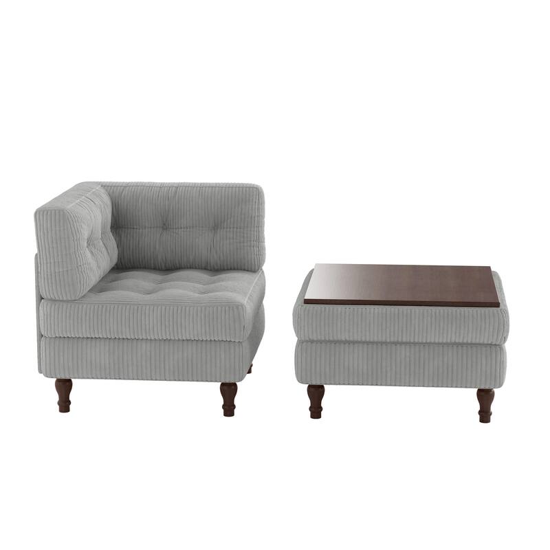 Corduroy L-shape Modular Corner Sectional Sofa with Reversible Storage Ottoman