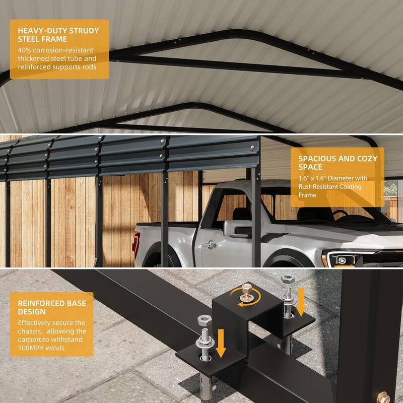 10' x 15' Heavy Duty Metal Carport with Galvanized Steel Roof