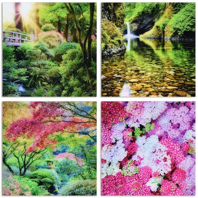 "Maples, Waterfalls & Yarrows" Frameless Free Floating Reverse Printed Tempered Glass Nature Scapes Wall Art