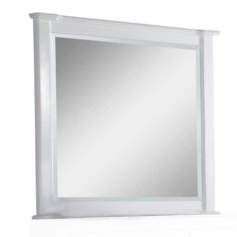 Transitional Style Wall Mirror with Rectangular Frame, White
