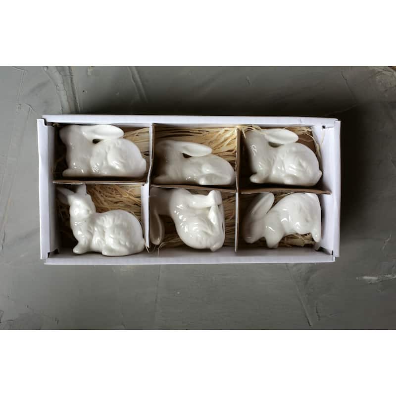 White Ceramic Bunnies (Set of 6 Pieces)