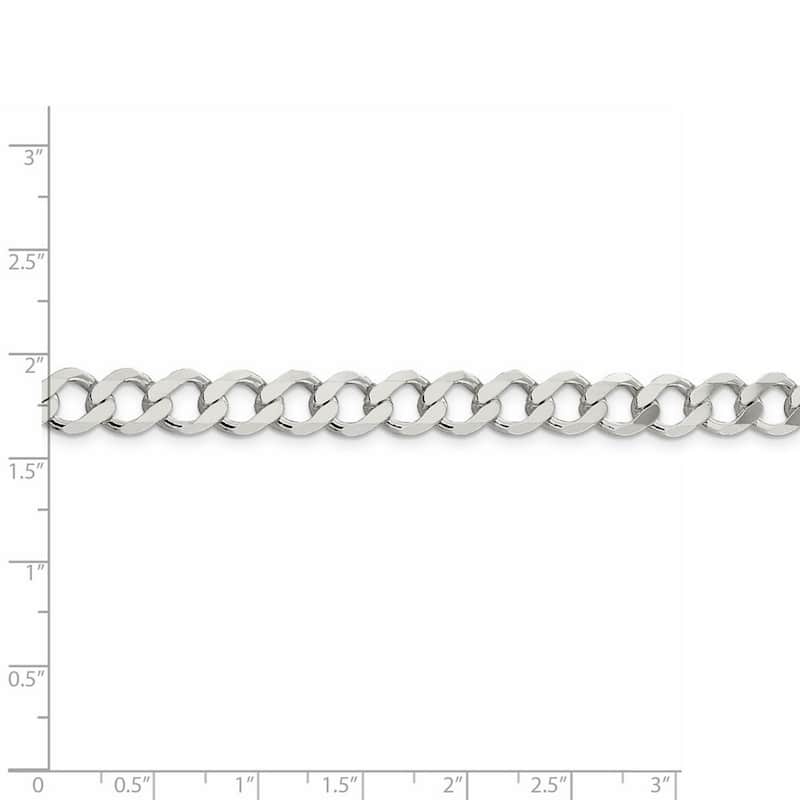 Curata 925 Sterling Silver 8.1mm Polished Flat Curb Chain Necklace