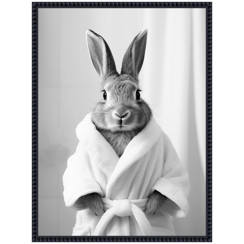 Kate and Laurel Sylvie Bunny Bathroom Art Towel Robe Black and White Framed Canvas by The Creative Bunch Studio