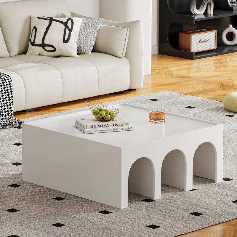 Roomfitters Multifunctional Bookshelf & Coffee Table, 4-Tier Minimalist Organizer, Modern Living Room Bookcase