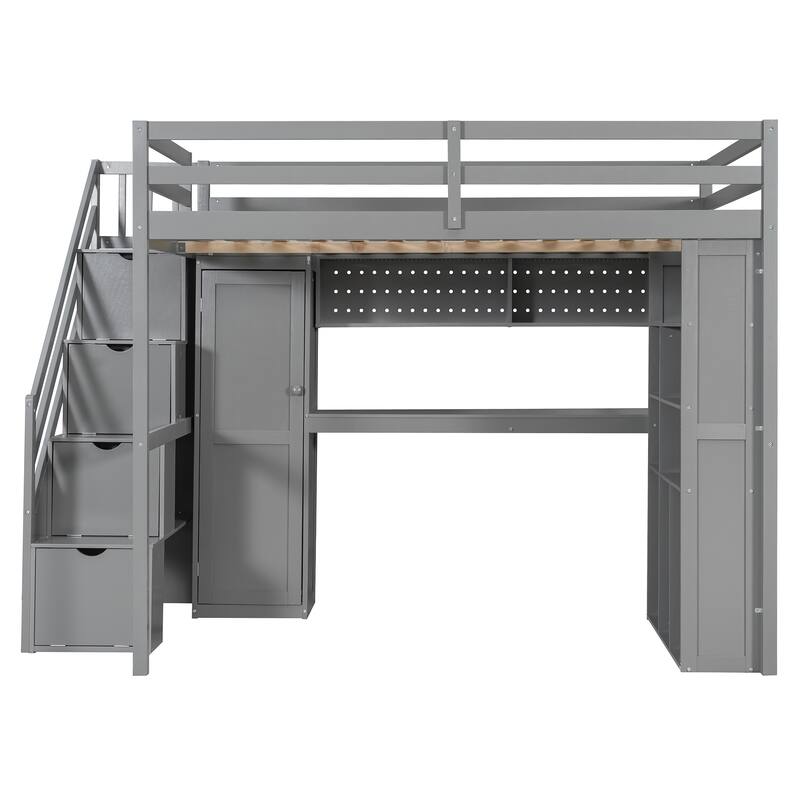 Full Loft Bed Frame with Wardrobe, Desk & LED Lighting by Harper&Bright Designs